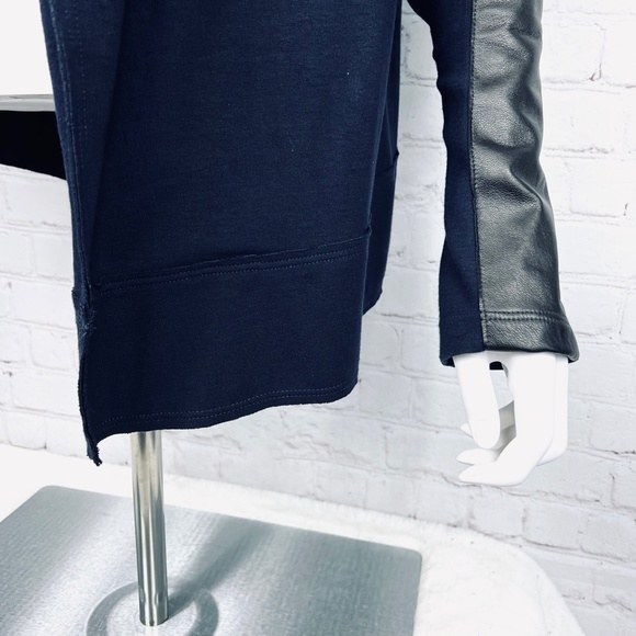 ⏳••NWOT |•FIFTEEN TWENTY•| Navy Blue Drape Leather Patch Cardigan•• - Picture 6 of 14